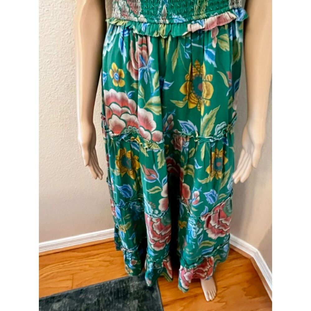 SZ M Love The Label Anthropologie Sleeveless Maxi Dress Green Floral Print - Picture 8 of 11